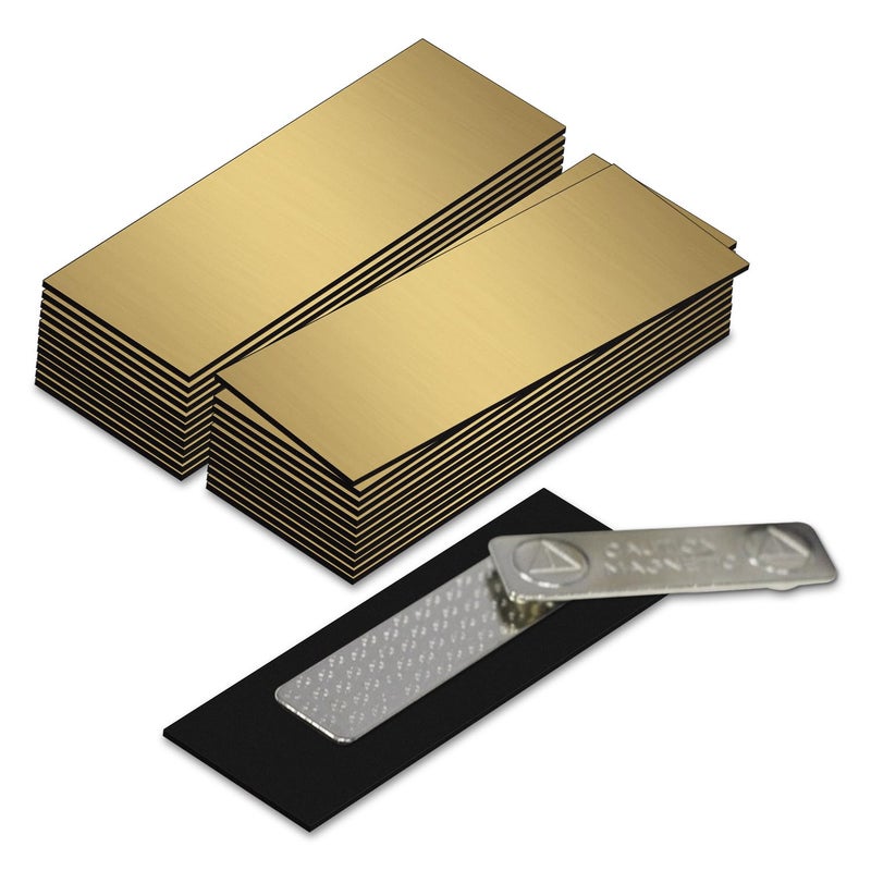 All Quality Name Badge Blanks with Magnetic Backing, Square Corners, Brushed Gold 1" x 3" (25 Pack) - Image 1
